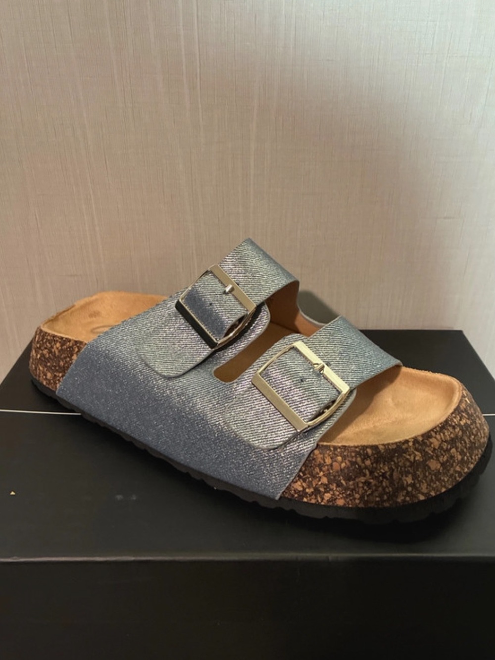 Cape Robbin Metallic Silver Double-Buckle Cork Footbed Sandal